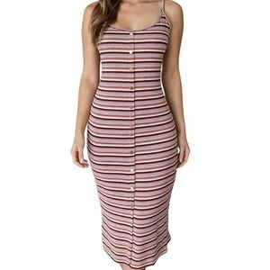 LU NYC Y2K Rainbow Stripe Ribbed Bodycon Midi Dress XL Indie Sleaze 90s Layering